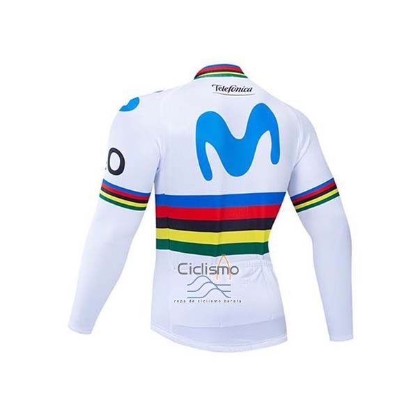 Uci Mondo Campione Movistar Ropa Ciclismo Culotte Largo 2020 Hombre Mangas Largas Blanco Blu